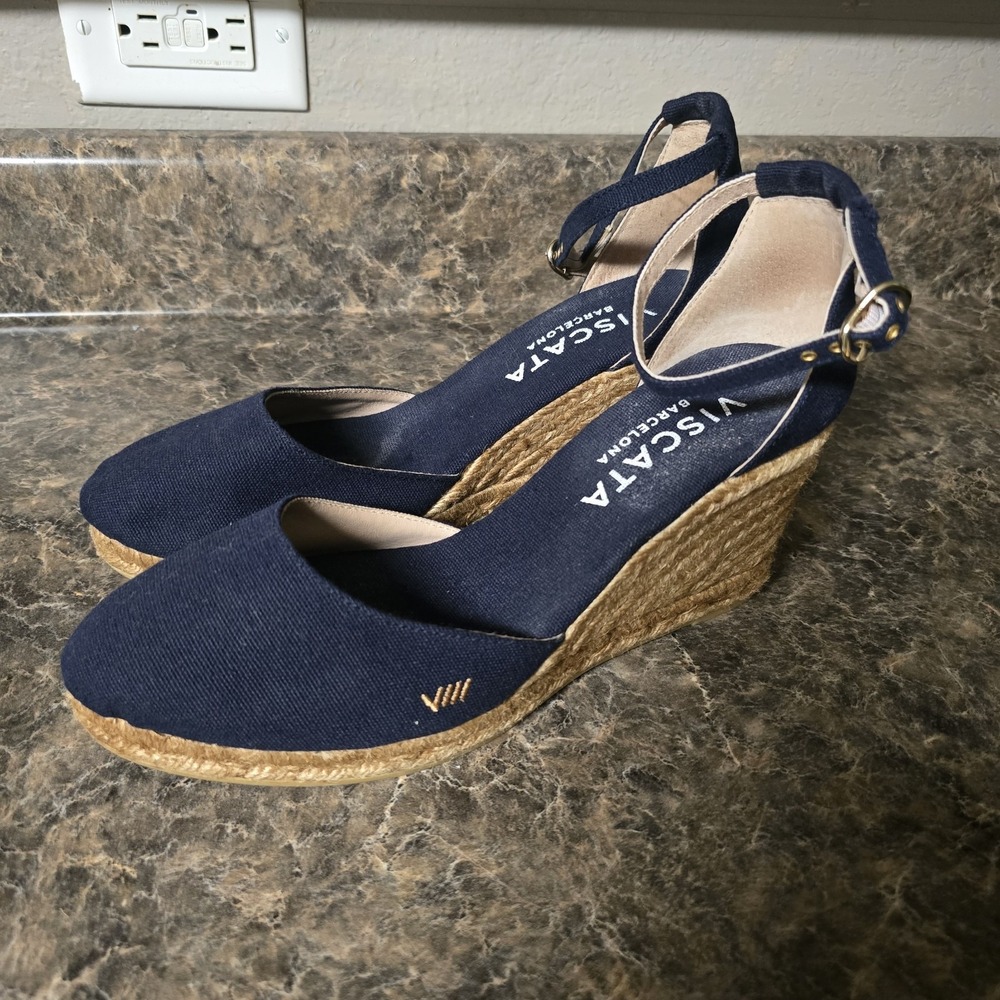 Viscata Navy Blue Low Wedge Espadrilles Sandals - Size US 11.5